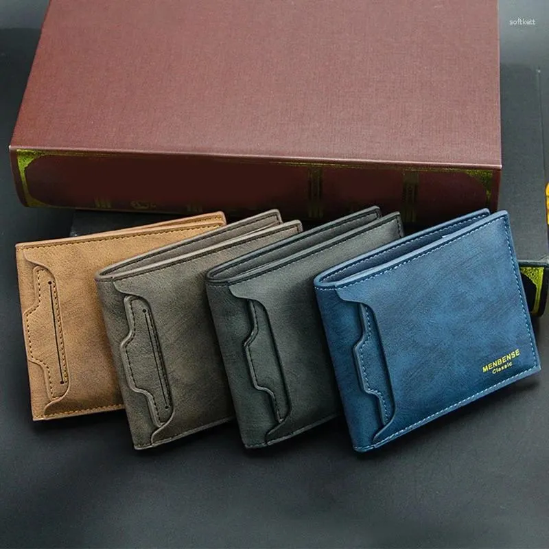 Wallets 2023 Classic Men Vintage Genuine PU Leather Wallet Anti Theft Short Fold Business Card Holder Purse Man