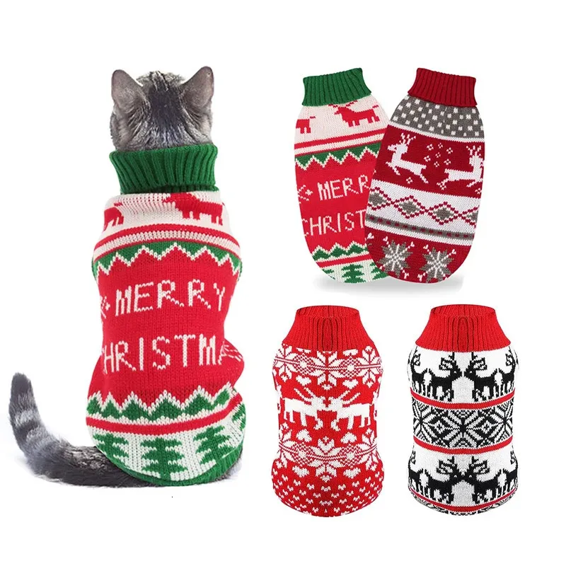 Vêtements pour chiens Noël Renne Chien Pull Tricots pour Temps Froid Petits Chiens Moyens Col Roulé Pet Chat Vêtements Chien Manteau D'hiver Costume 231030