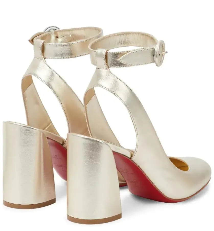 A114 Sandales De Mariage Femmes Escarpins De Mariée Talons Hauts Chaussures À Semelle Rouge Miss Sling So Sab Pompe En Cuir Verni Talon Chunky 85mm Marques De