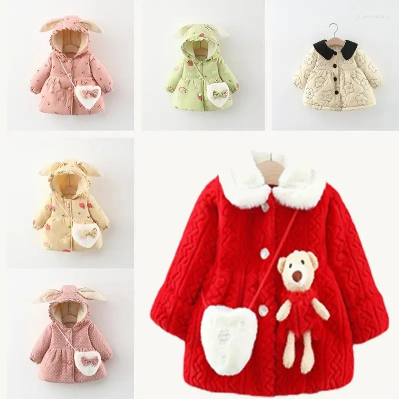 Manteau d'hiver en duvet pour filles, veste de dessin animé coréen, mignon, à capuche, chaud, plus épais, vêtements d'extérieur, longueur du sac, Cardigan, vêtements pour enfants