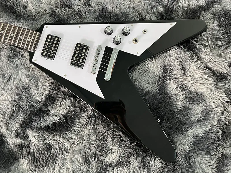 China Electric Guitar Flying V Transparent Red Black Många färger kan välja mahognykropp