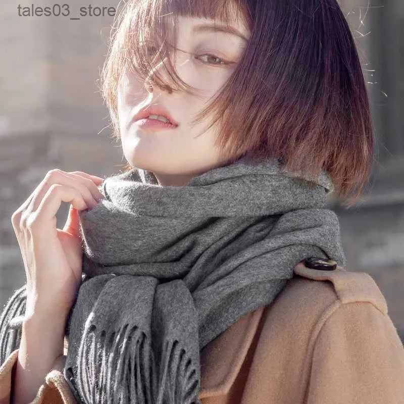 Scarves % real wool winter ladies scarf autumn warm scarf shawl white high-end cashmere scarf luxury Pashmina blanket Q231031