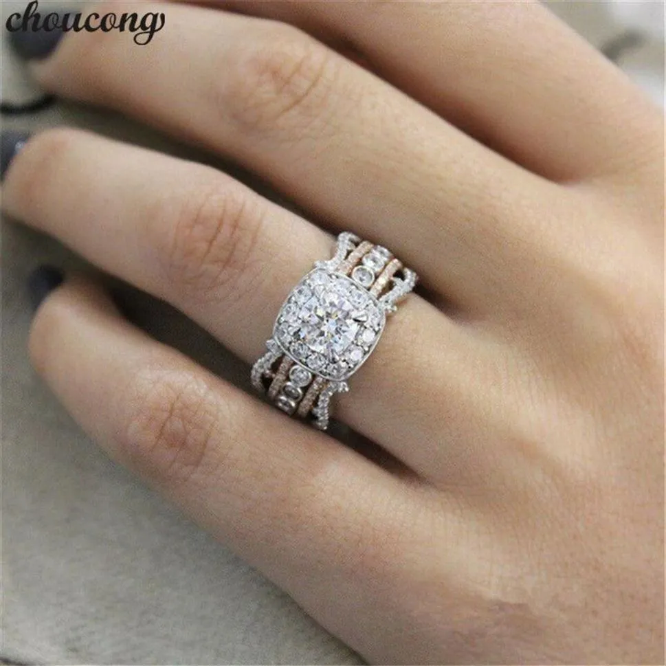 Choucong Vintage promesse bague 5A Zircon Cz or Rose rempli 925 argent anniversaire alliance anneaux pour femmes fête bijoux 242Y