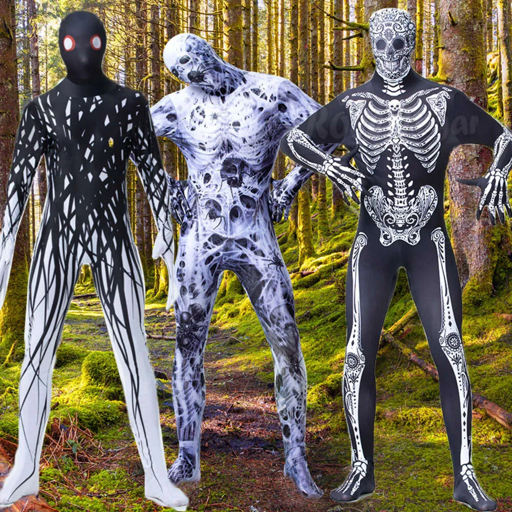 Halloween Ghost Festival Print Schedel Bodysuit Cosplay Kostuum Volwassen Mannen Horrible Zombies Zentai Full Body Cover Jumpsuit C36M280