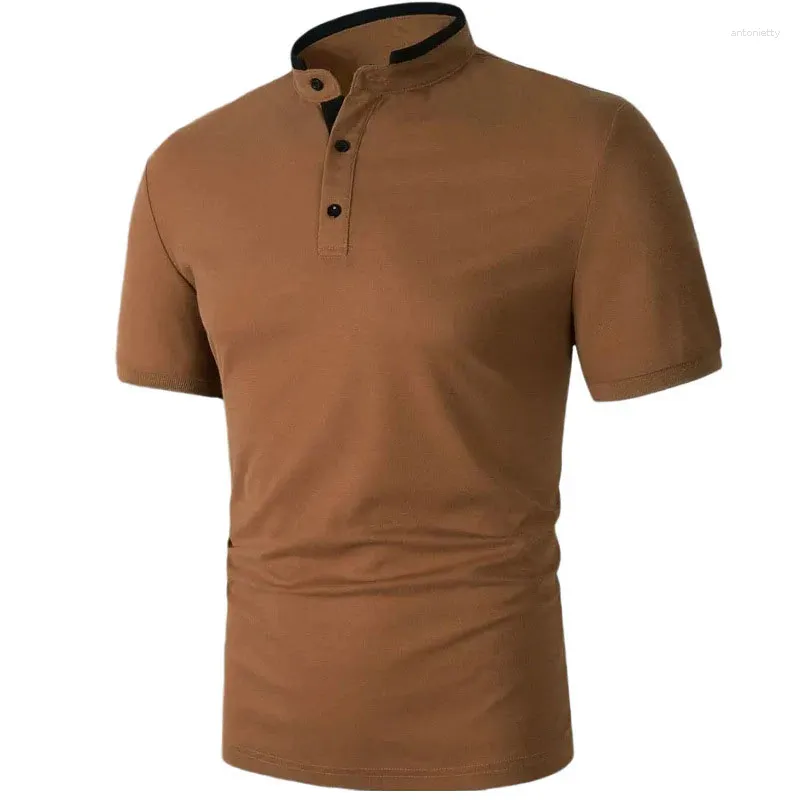 Herren Polos Sommer Slim Button Stand Halshemden Kleidung 2023 MODE PATTION STROKEL SOZIGE HIMER MALE KURZE SCHLEIBE TOIPS