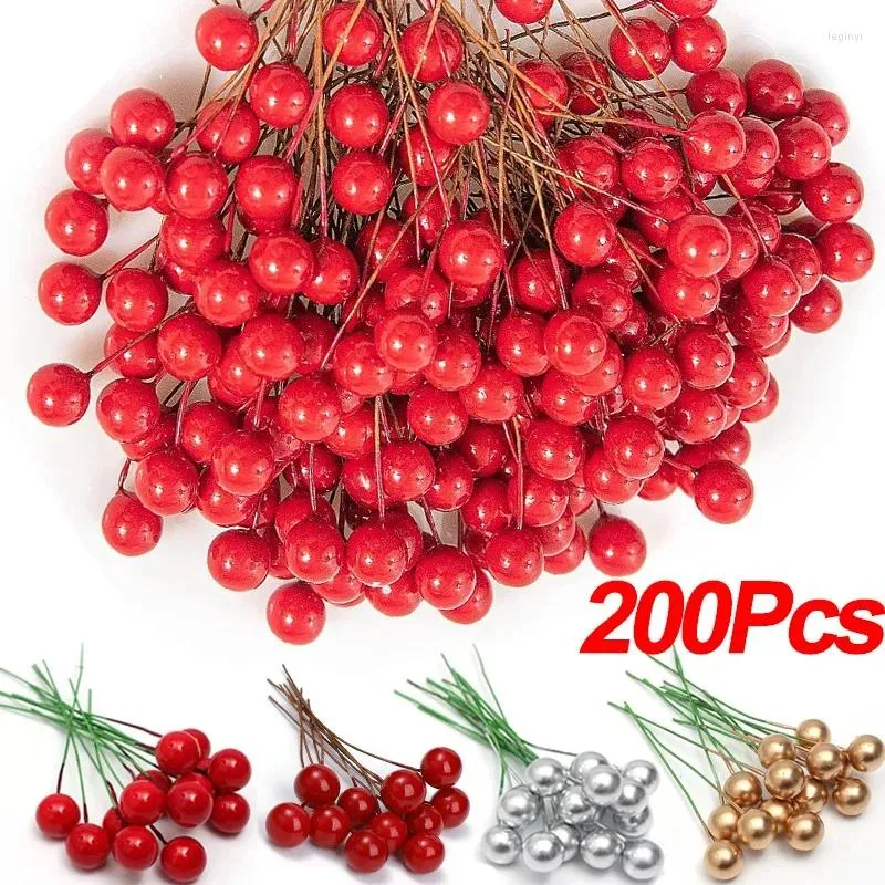 Decorative Flowers Christmas Decoration Artificial Berry Red Gold Cherry Stamen Mini Fake Berries For DIY Wreath Year Party Decor