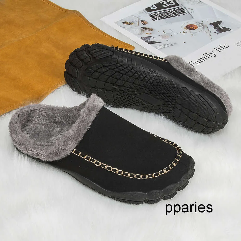 No logo Fashion Pparies- New winter indoor five-finger flat-heeled warm shoes oversized plush cotton slippers men's shoes anti-slip and thickened household shoes