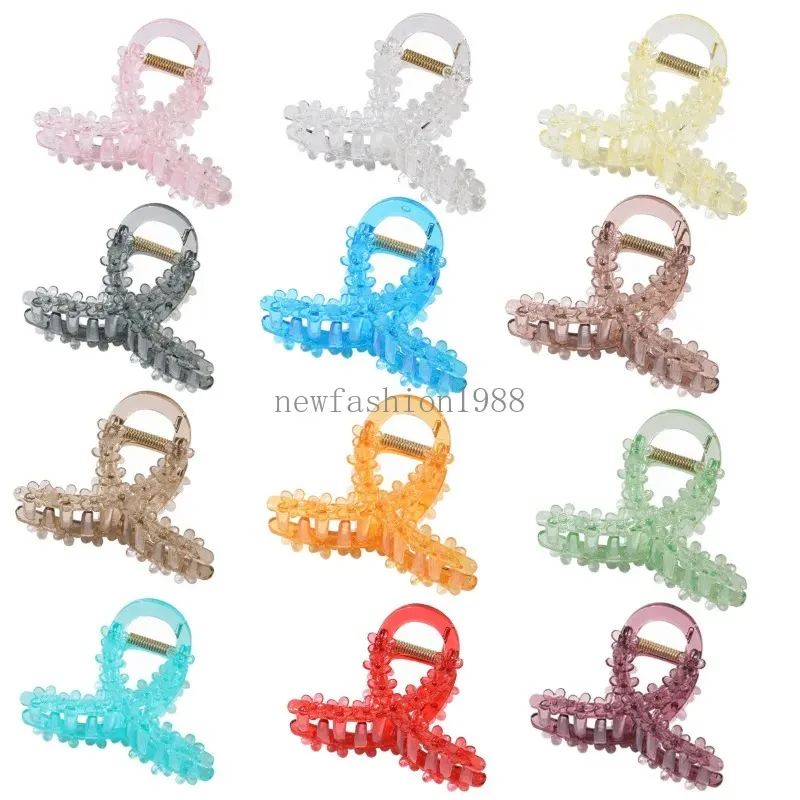 Sweet Candy Color Transparent Women Fashion Acetate Hair Claw Clips Crabs Hair Clip Thick Hair Styling Strong Hold Hair Accessories