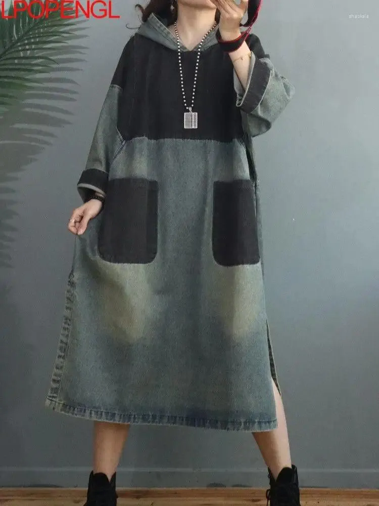 Hooded denim best sale pullover dress