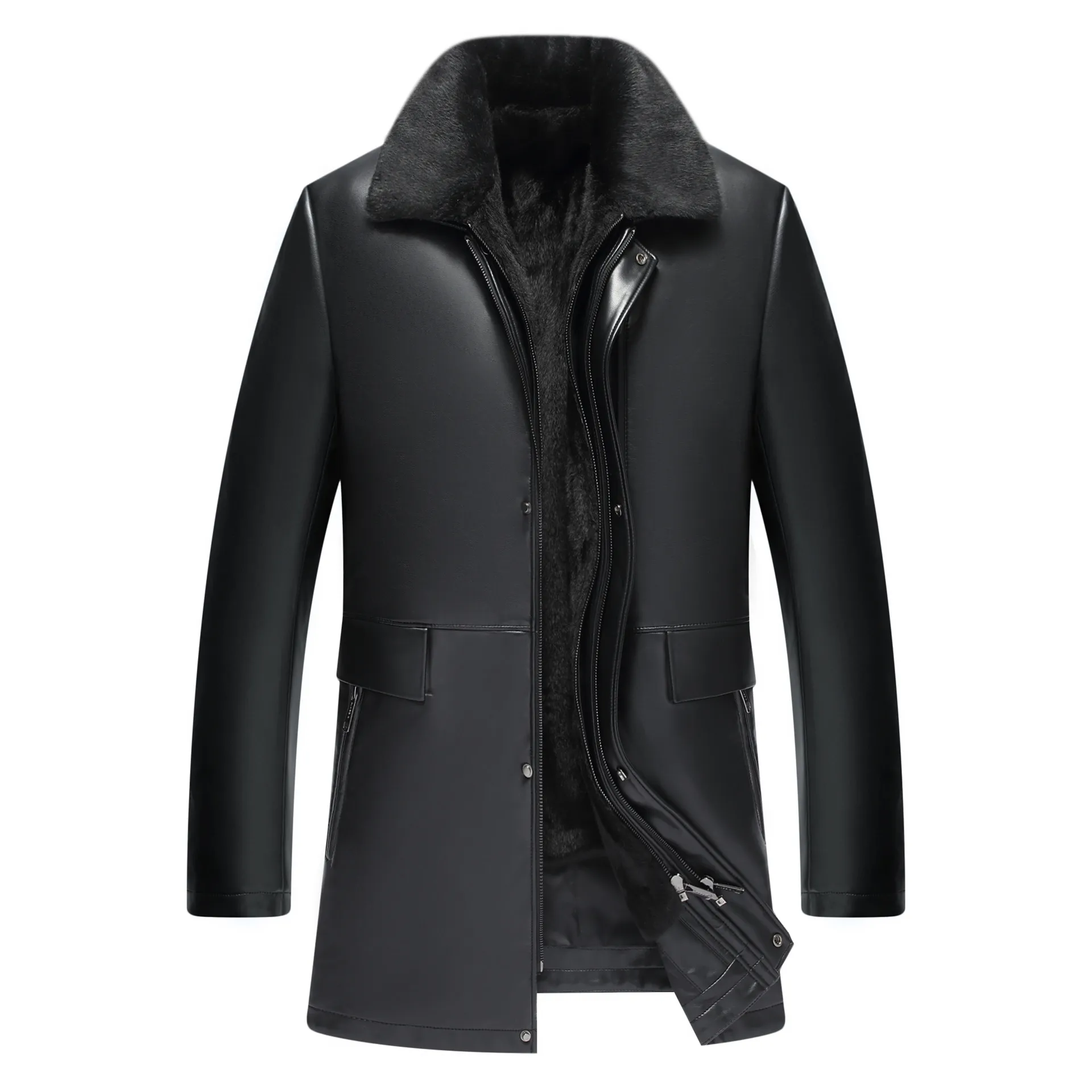 Cappotto di pelliccia in pelle Giacca di pelle di pecora da uomo Abbigliamento invernale Capispalla caldo e spesso Cappotto Nero Marrone Top Classico