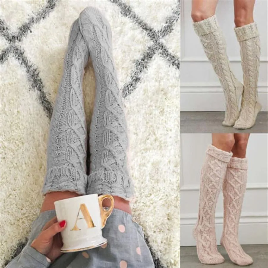 Chaussettes chaudes en tricot torsadé pour femmes, bottes longues au dessus du genou, hauteur des cuisses, hiver, 206I