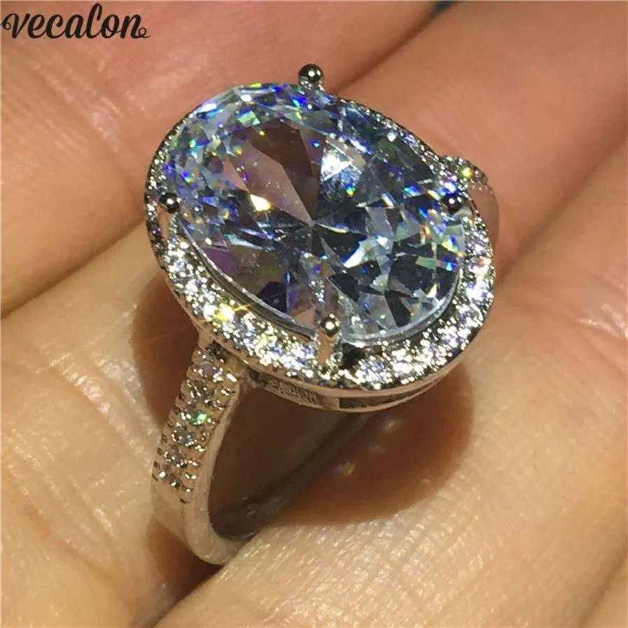 Vecalon Big Oval Ring 925 Sterling Silver Diamond Wedding Band Rings for Women Bridal Vintage Party Finger Jewelry173Z