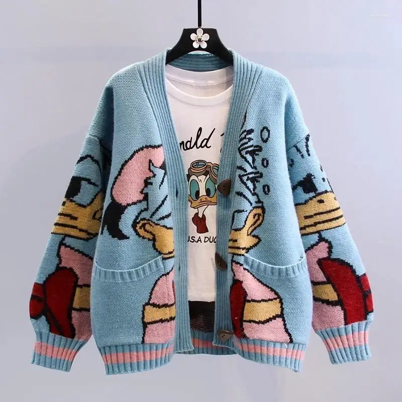 Kamizelki damskie leniwy wiatr luźne wszechstronne gęste dzianinowe bluzy z bluzy swetrowej japońskie kreskówki sweter anime płaszcz kobiety jesienne zima 9118
