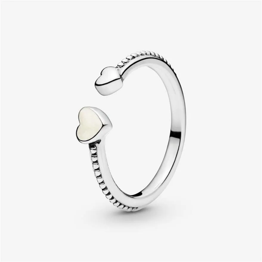 Anillo abierto de 100% Plata de Ley 925 de nueva marca, decorado con dos corazones para mujer, anillos de compromiso de boda, joyería de moda 255H