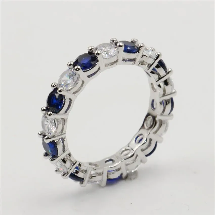 Hela massor av lager Sparkling Fashion Jewelry Real 925 Sterling Silver Blue Sapphire Cz Diamond Stack Wedding Band Ring för WO205C