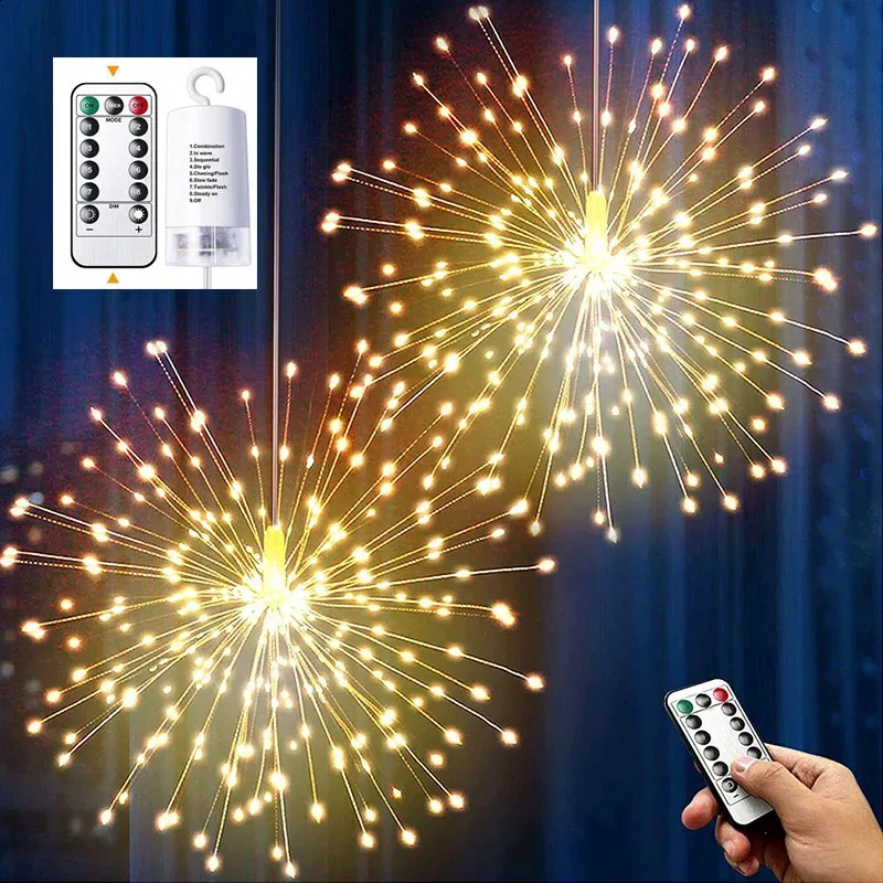 Novidade Itens 200LED Luzes de Fogo de Artifício Starburst Fada Fio de Cobre 8 Modos Pendurados Natal para Festa Pátio Decoração de Quarto 231030