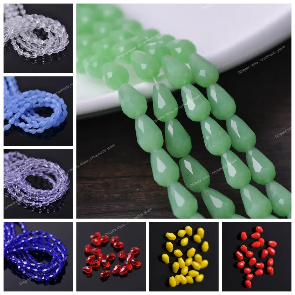 Teardrop Pear Shape Faceted Solid Colors Crystal Glass 5x3 7x5 12x8mm 15x10mm 18x12mm Loose Crafts Beads for Jewelry Making DIY Fashion JewelryBeads