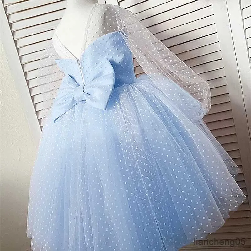 Girl's Dresses Wedding Party Dress for Girl 4-10T Kids Bow Long Sleeve Girl New Year Gala Costume Baby Birthday Clothes