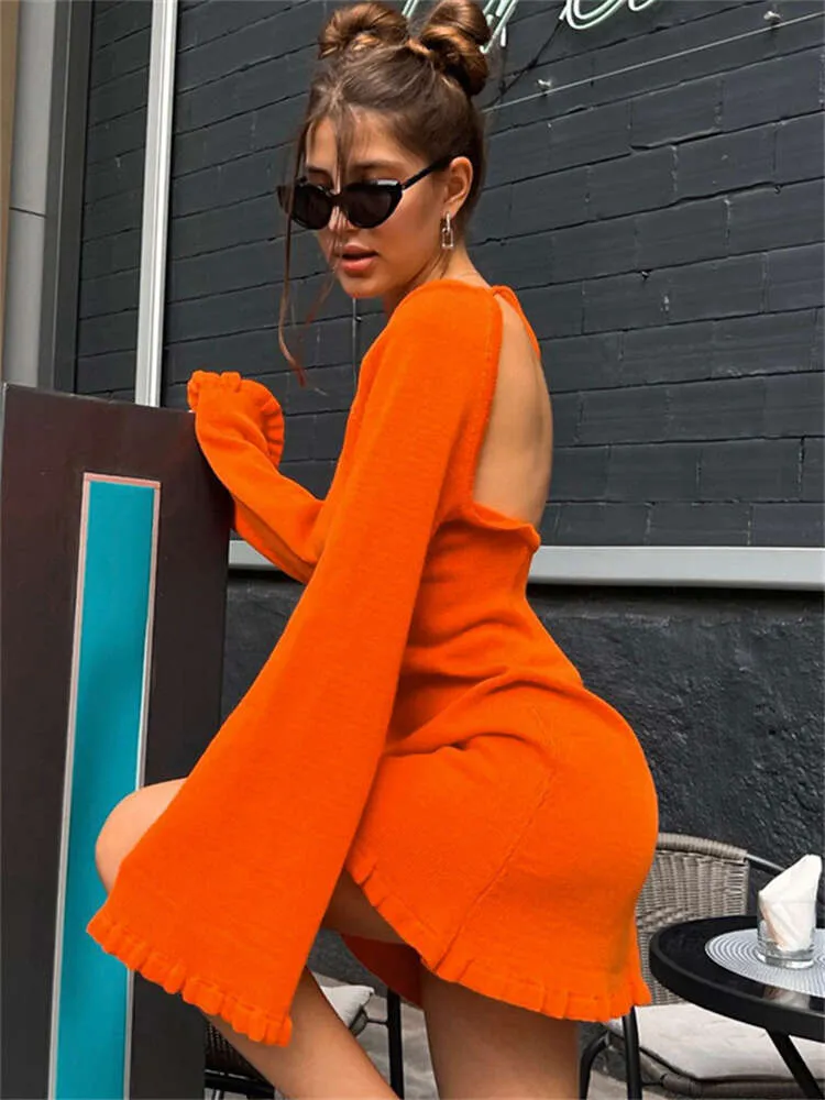 Ruffled Knit Mini Dress: Long Sleeve, Sexy Backless Design - Shop Now! from  Dhgate Street Style Dresses - price 33.72