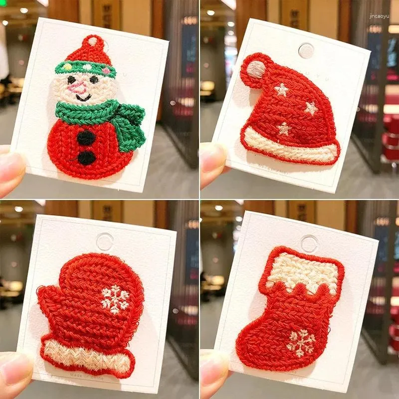 Hair Accessories 5pcs/lot Christmas Clips Cartoon Santa Claus Snowman Knitted Yarn Hairpins Children Headwear Kids Decorations 2024 Year