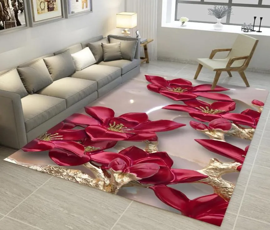 Tapis 3D 2000mm x 3000mm tapis rectangulaires salon fleur de Lotus tapis canapé Table basse tapis chambre Yoga Pad étude porte Mat4536553