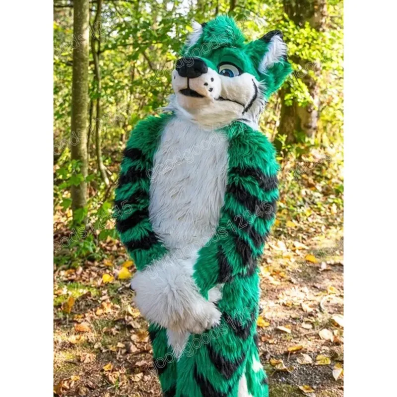 Boże Narodzenie zielone futro Husky Dog Mascot Costume Halloween Fancy Party Dress Mężczyźni Kobiety Kreskówka Posta