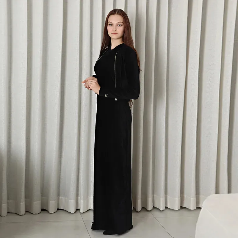 Ensembles de vêtements Maxi 2 robe pour femmes et filles belle perle de velours côtelé haut à glissière ensemble noir sans manches hiver dame vêtements XS XX 231030