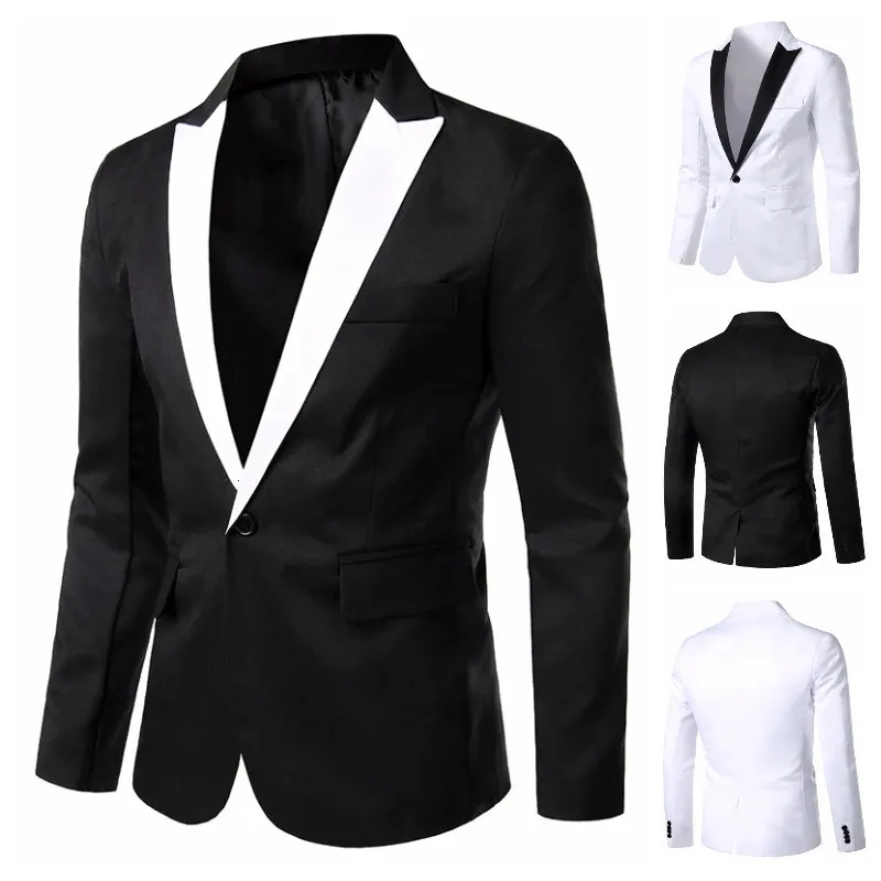 Mäns kostymer blazrar Ankomstdräkt Men single -knappdräkter Slim Fit Party Wedding Casual Blazer Black and White Solid Design Collar Blazers 231030