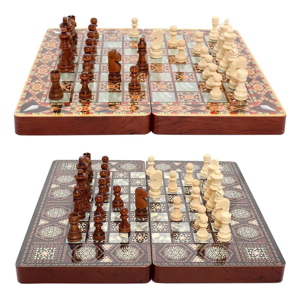 Wooden Checkers & Chess Set – 15\" Folding Board Game, 2-in-1 Classic For Kids & Adults - View #2