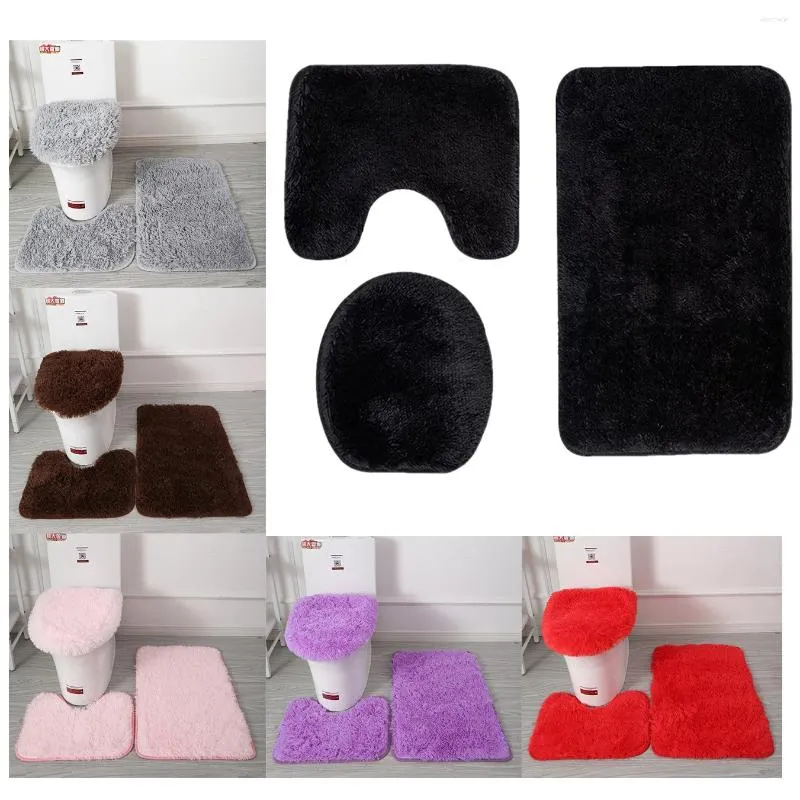 Tapetes de banho Banheiro Anti Slip Floor Mat WC Três Peças Conjunto Absorvente de Água Tapete Longo Cabelo Chuveiro