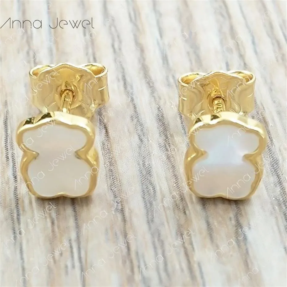 Bear jewelry 925 sterling silver girls gold pearl crystal earrings for women Charms stud set wedding party birthday gift Ear-ring 240Z