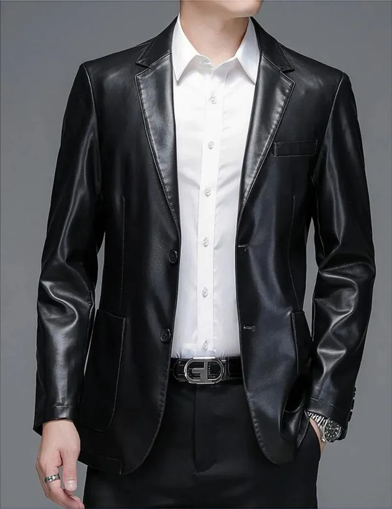 Men's Leather Faux Natural Sheep Casual Suit Jacket Slim Spring and Autumn Thin Section Black Brown 231031