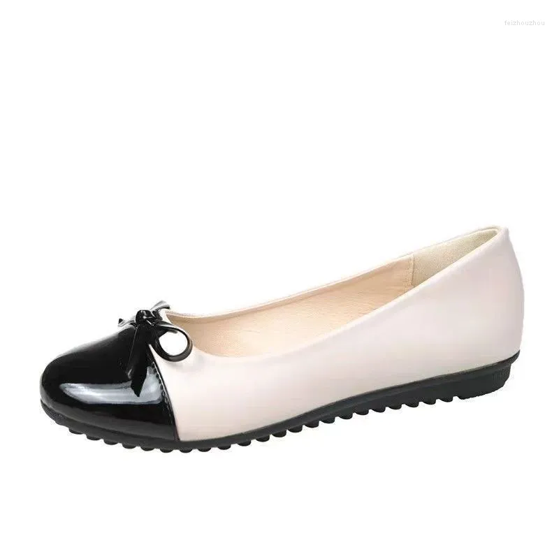 Flats 903 Ballerina Nicht-Schlupf-Sandalen bequeme Frauen-Slebringe echte Leder elegante Bogen Single Schuhe Mutter Zapatillas Mujer 9455 7057 823