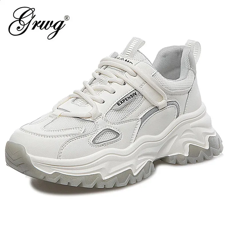 Kleidschuhe GRWG Echtes Leder Frauen Chunky Sneakers Frühling Casual Dicke Unterseite Vulkanisierte Damen Atmungsaktive Mesh Sneaker Weibliche 231030