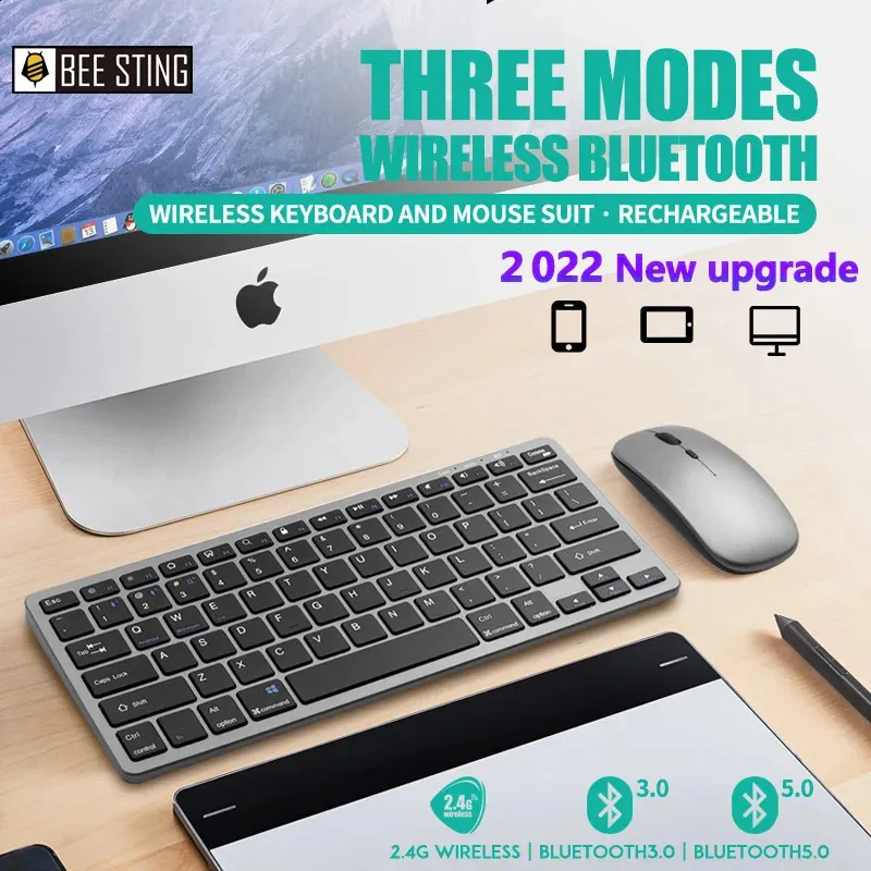 مجموعات الماوس لوحة المفاتيح اللاسلكية Bluetooth 50 24g للكمبيوتر المحمول iPad Mac Android Portable Business Teclado Set 231030