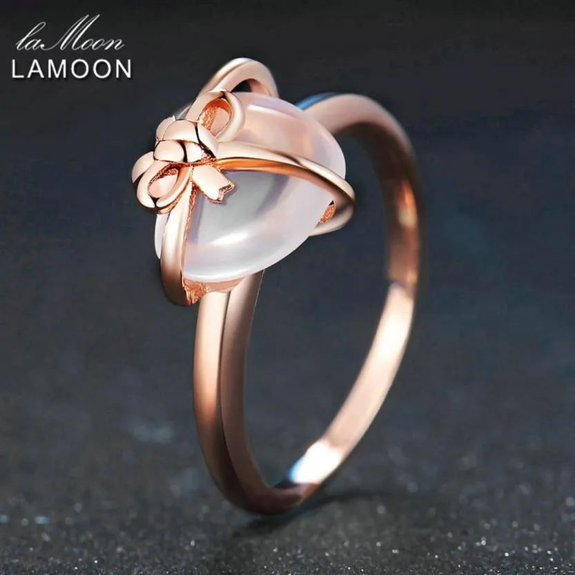 Lamoon Heart 9x10mm Anello nuziale con gioielli in argento sterling 925 con pietra preziosa naturale al 100% quarzo rosa con Lmri051 Y19061003214k
