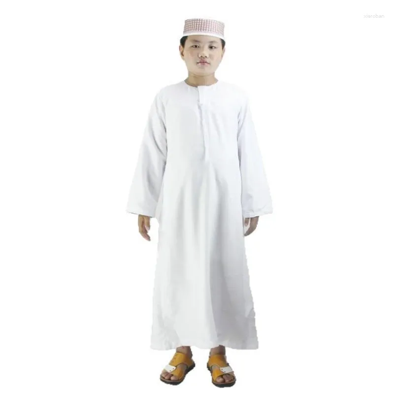 Ethnische Kleidung Muslim Jabador Mann Kaftan für große Jungen Arabisch Rundhalsausschnitt Ropa Langarm Islamica Hombre Robe Weiß Oman Gebetskleid Kinder