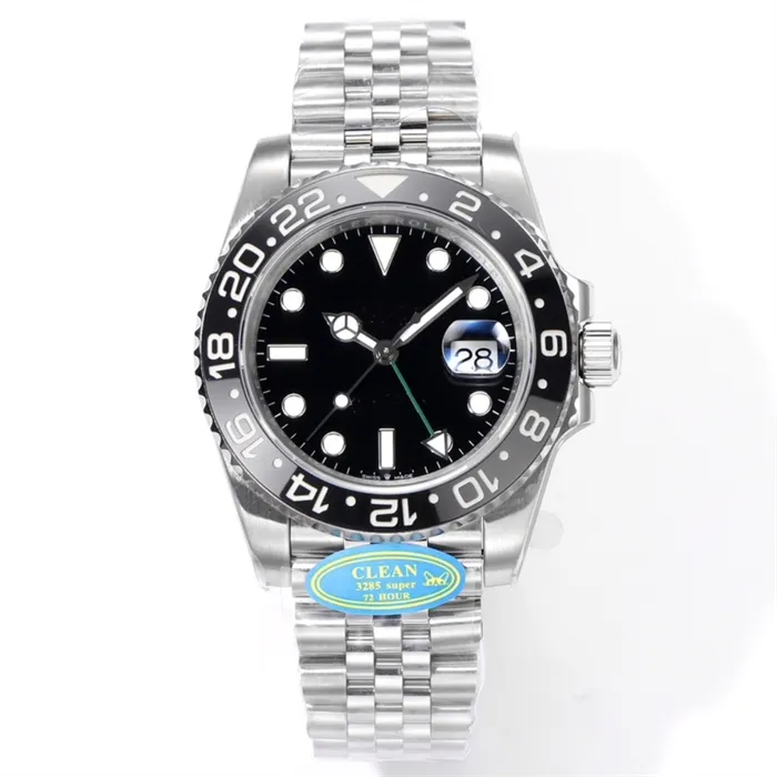깨끗한 Montre de Luxe Luxury Watch 40mm 3285 자동 기계식 운동 세라믹 화이트 골드 글꼴 림 904L 스틸 남성 시계 디자이너 시계 손목 시계 GMT