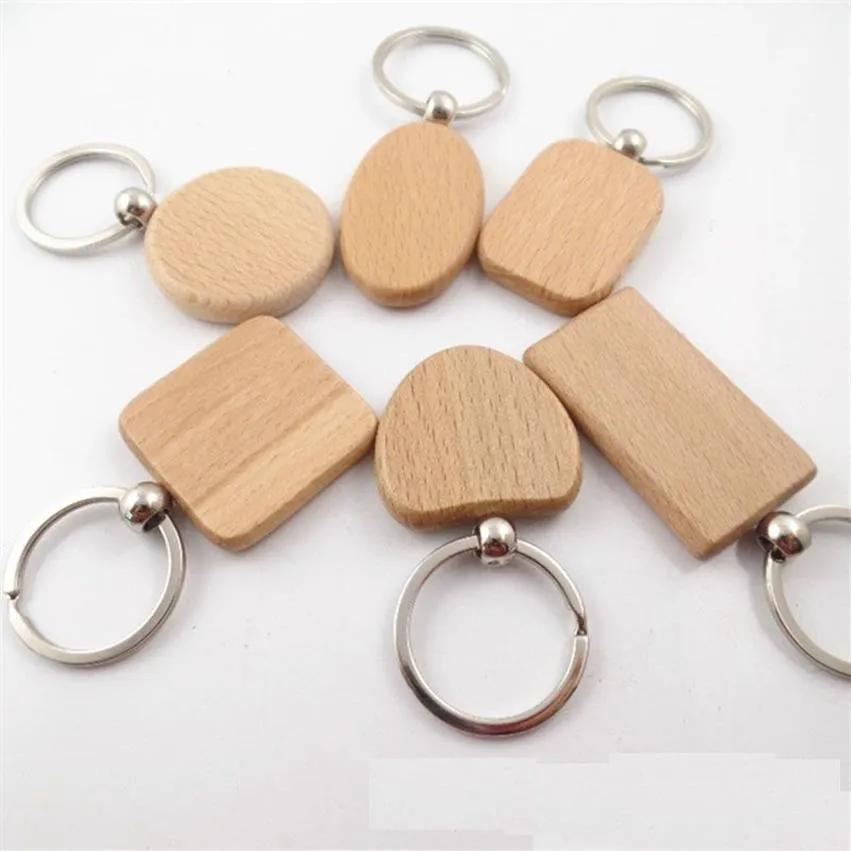Tom Round Rectangle Wood Key Chain DIY Promotion Anpassad trä Keychains nyckeltaggar Kampanjgåvor300v