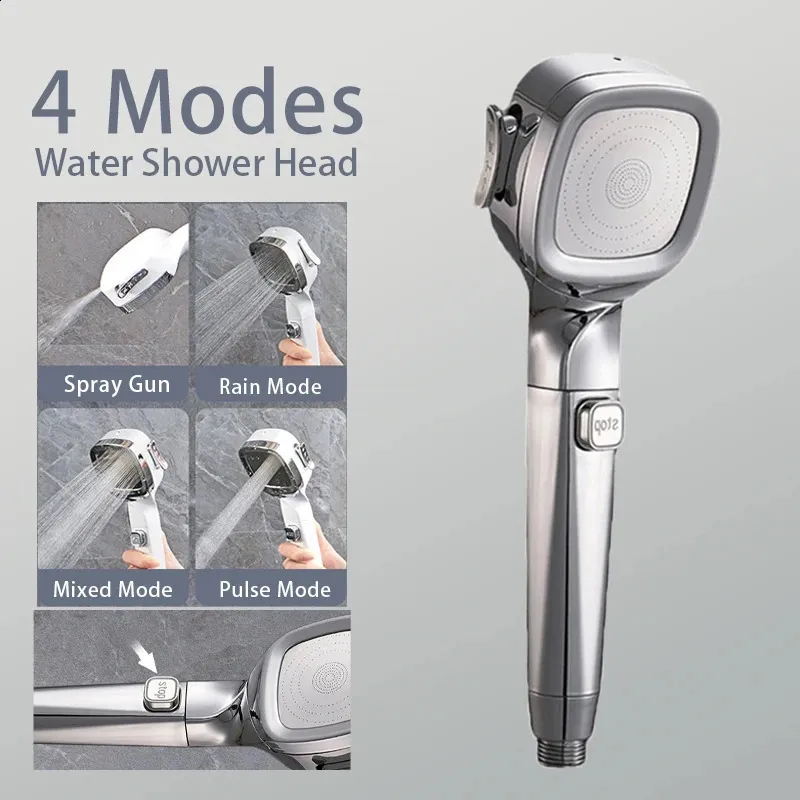 Banyo Duş Başlıkları 4 Mod Yüksek Basınçlı Kafa Kapalı Kapalı Düğme Püskürtücü Su Tasarrufu 231030 için ayarlanabilir nozul filtresi