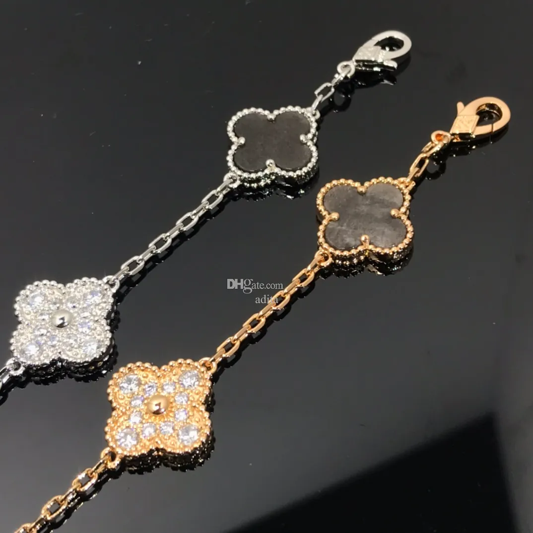 Four Leaf Clover Bracelet Designer Suitable for Women Obsidian Production Gold Plated 18k High Quality Official Replica Premium Gift 024