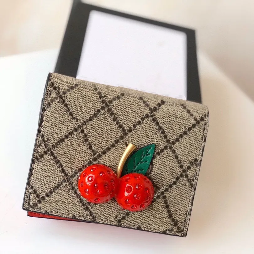 Famoso designer cereja bolsa de luxo mulheres mini cartão clipe marca italiana moda dobrável carteira nova alta qualidade titular do cartão de crédito genuíno couro moeda bolsas saco