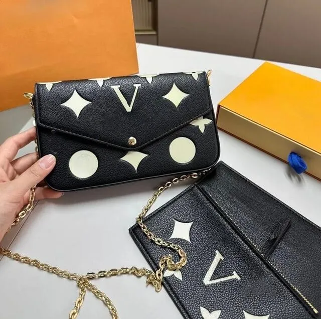 Luksusowe multi feliciie pochette kobiet torby łańcuchowe moda Wysokiej jakości wytłaczanie kwiat Krótki portfel Wysoka jakość karty torba crossbody