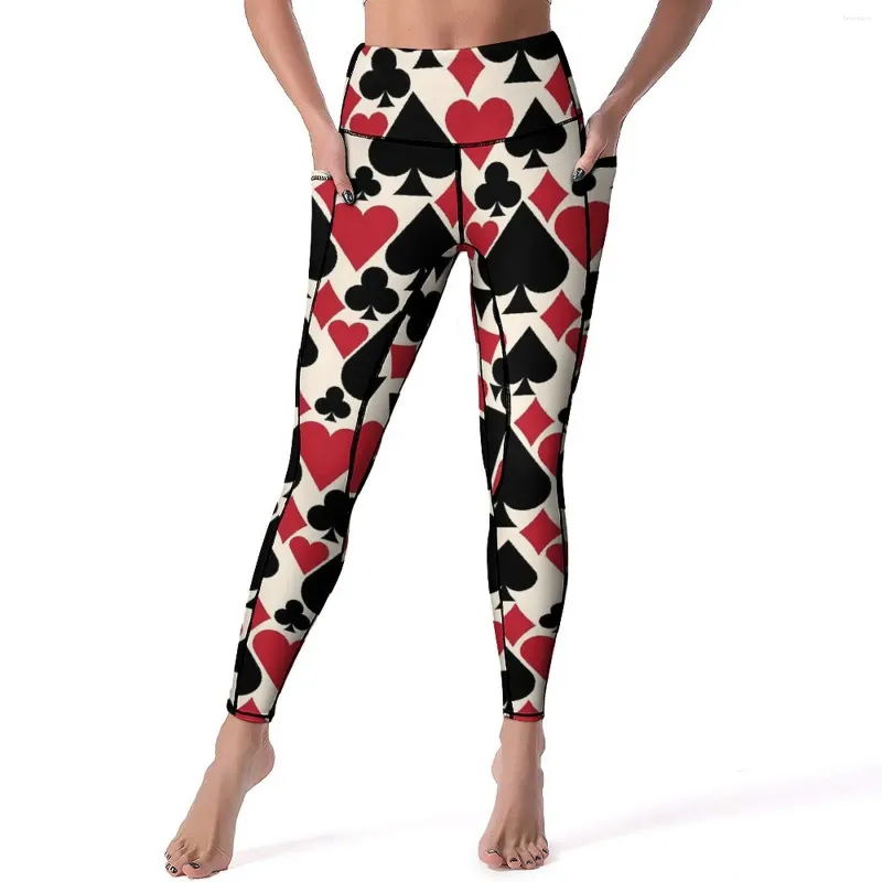 Leggings femininas poker cards sexy casino diversão push up calças de yoga elegante estiramento leggins senhora design fitness esporte legging