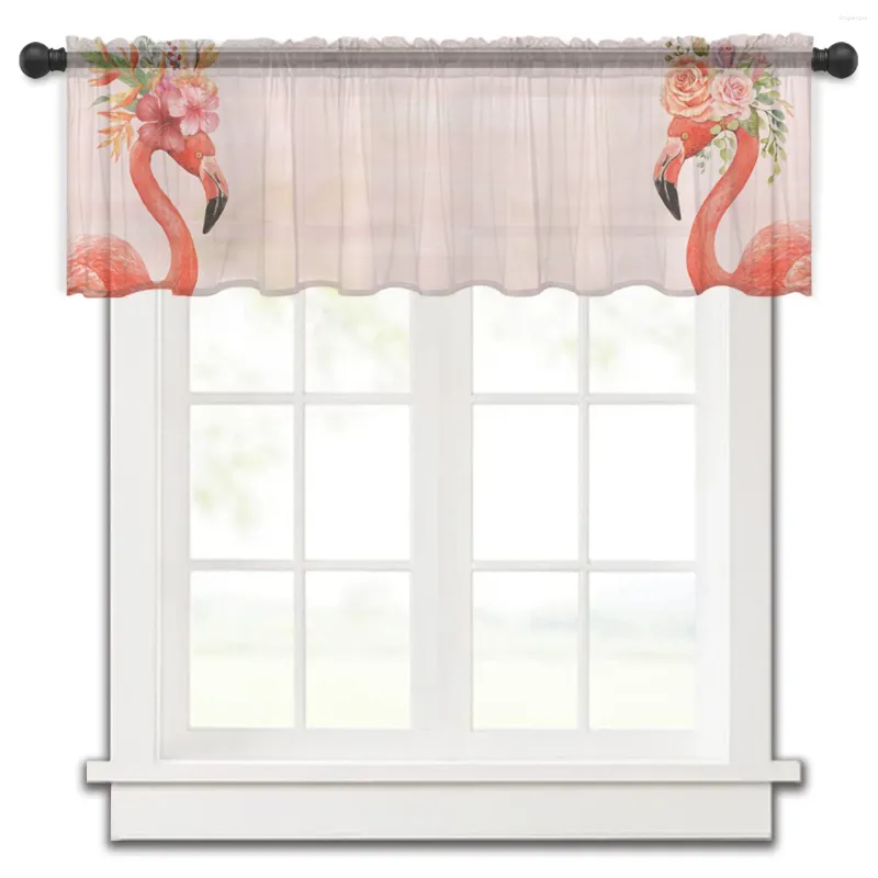 Kurtyna insningowa różowa flaming deska kwiatowa małe okno tiulowy tiulowy krótki sypialnia salon wystrój domu Drapy Drape