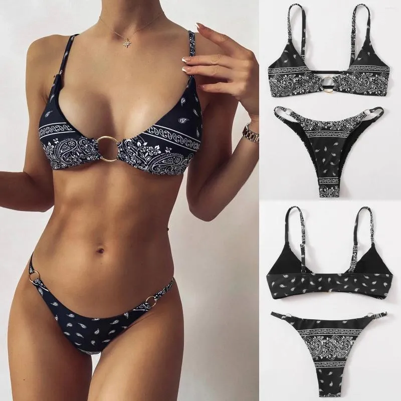 Kadın Mayo İki Set Bikini Mayo Baskılı Paisley Kadın Tanga Parçası Bağlantılı Yüzme Şarjları Tankinis