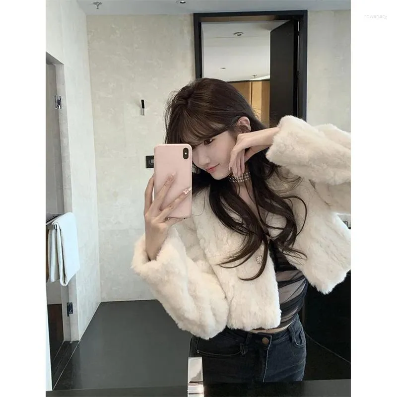 Femmes Fourrure Recadrée Faux Manteau Femmes De Luxe Élégant Court Moelleux Veste Hiver Coréen Parti Fourrure Outwear Vintage Blanc En Peluche Pardessus