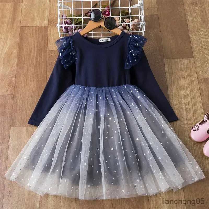 Girl's Dresses Autumn New Fashion Dresses For Girls 3-8 Years Sequin Long Sleeve Clothes Children Halloween Smock Casual Costume