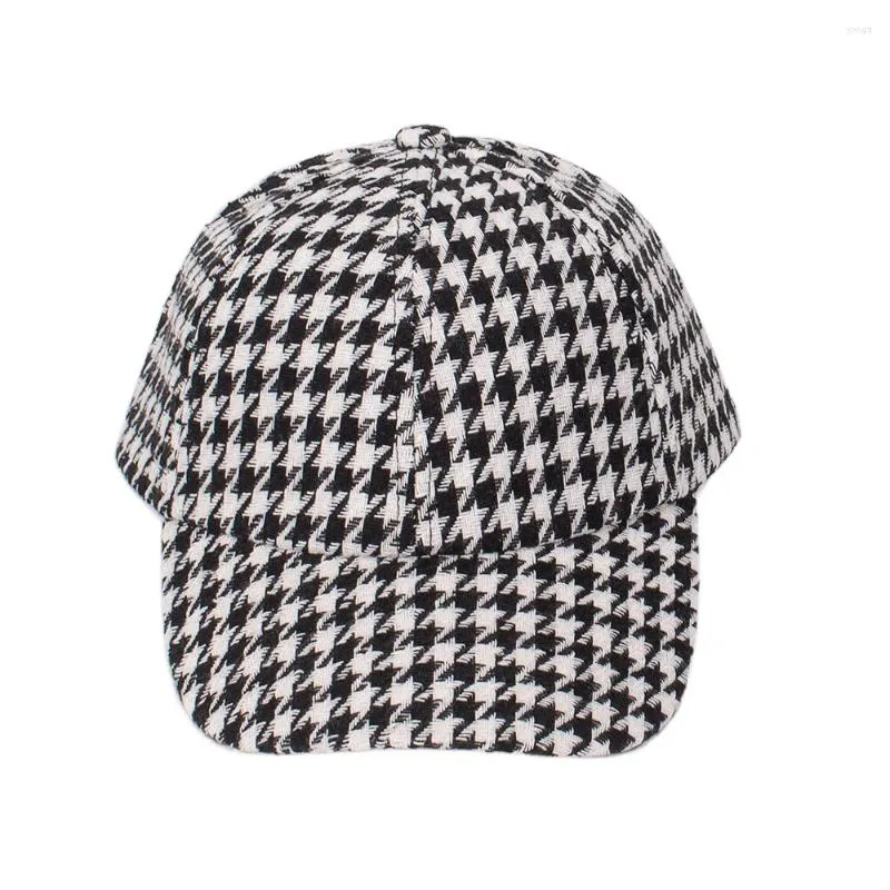 قبعات الكرة السيدات الأسود والأبيض Houndstooth Cap Cap Disual Retro Daily Wear