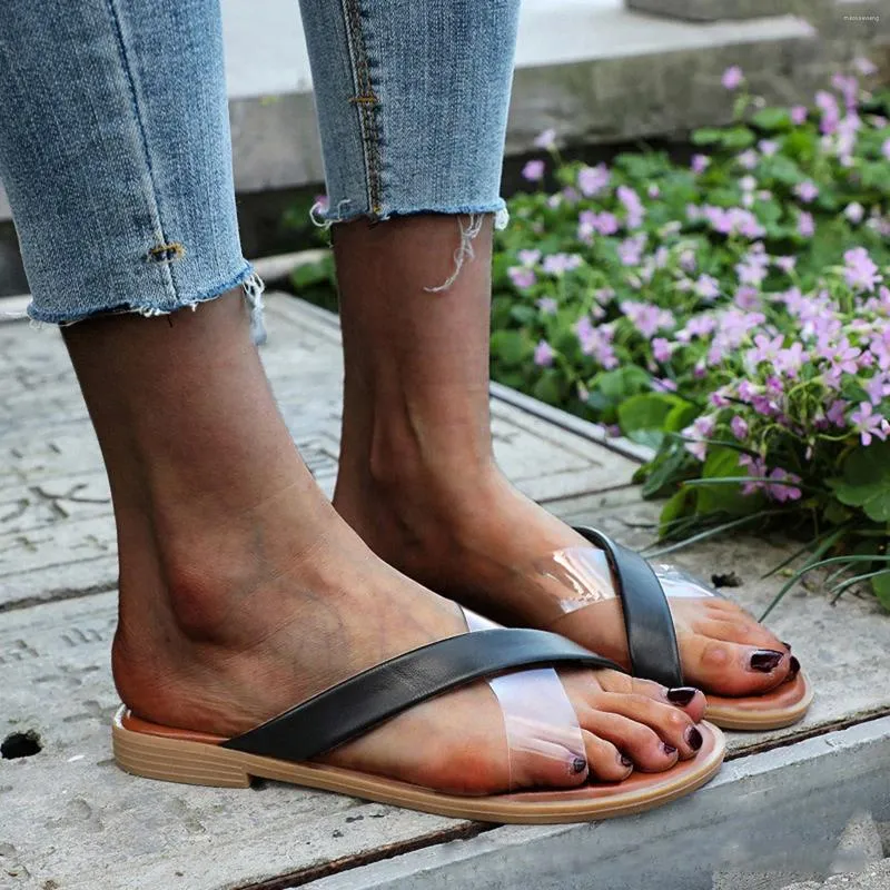 Sandalen One Flat für Damen Sommer-Slipper mit transparenter Linie für Damen